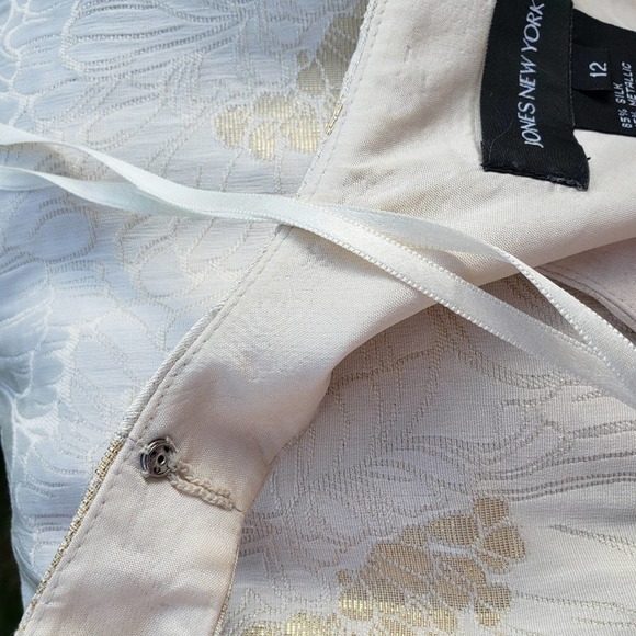 JONES NY Dress Jacket Cream Gold Metallic Formal Silk Set Floral Brocade 12 - Picture 6 of 16